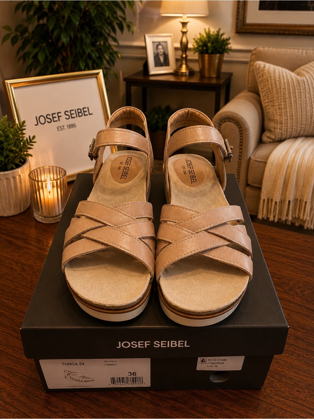 Josef Seibel Women's Beige Tan Strappy Wedge Sandals